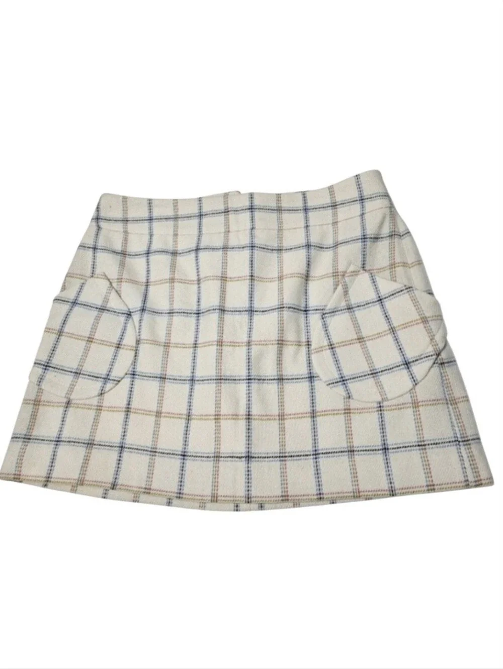 H&M Wool Blend Cream Plaid Preppy Mini Skirt Sz 12